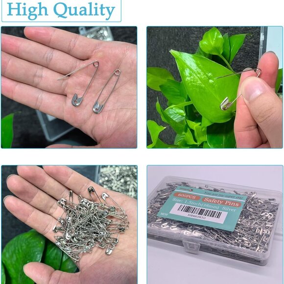 Safety Pins, 600PCS-1.5Inch Small Safety Pins, Rust-Resistant Nickel Plated Stee - Picture 3 of 6